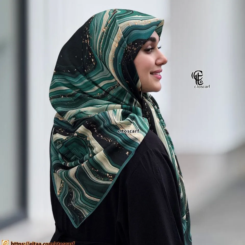 روسری نخی کاستوم طرح رزین قواره 110 و 115 سانتی متر