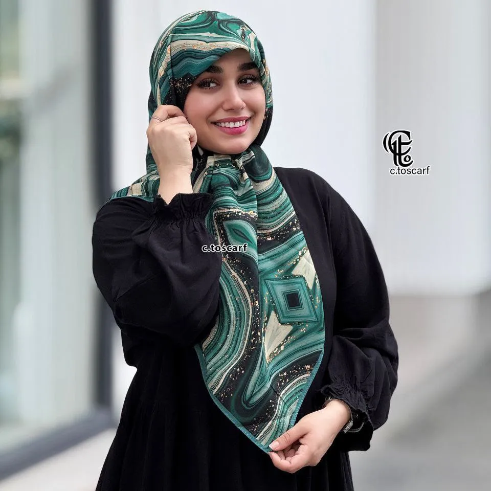 روسری نخی کاستوم طرح رزین قواره 110 و 115 سانتی متر