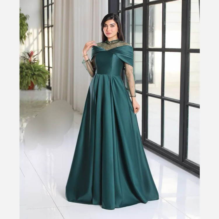 پیراهن ماکسی مجلسی زنانه ساتن آمریکایی نگیندار سایز 38 تا 50