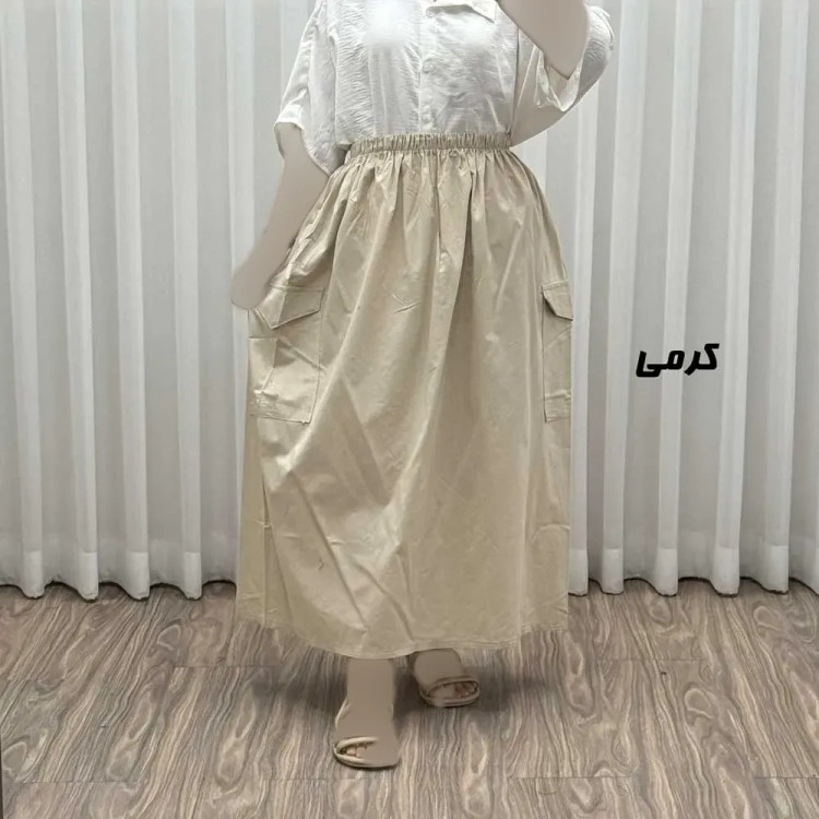 دامن زنانه مدل کارگو جنس لینن فری سایز مناسب تا 44