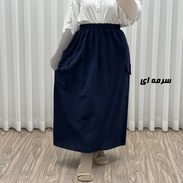 دامن زنانه مدل کارگو جنس لینن فری سایز مناسب تا 44