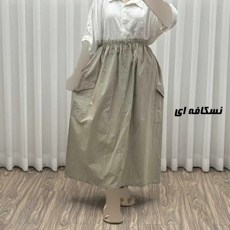 دامن زنانه مدل کارگو جنس لینن فری سایز مناسب تا 44