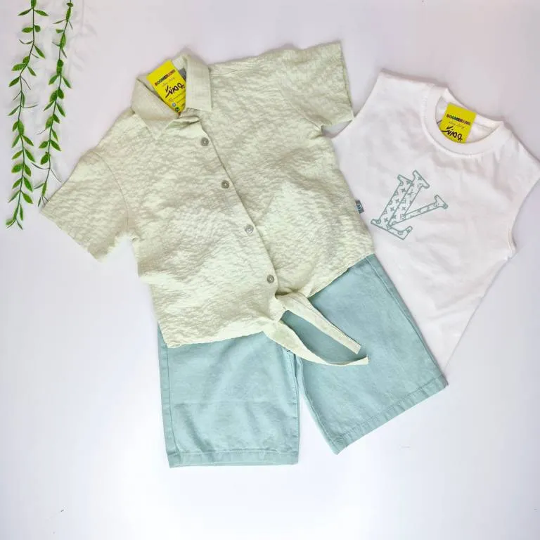 3 تکه اسپرت دخترانه پیراهن تاپ و شلوارک کتان مناسب 3 ماه تا 6 سال