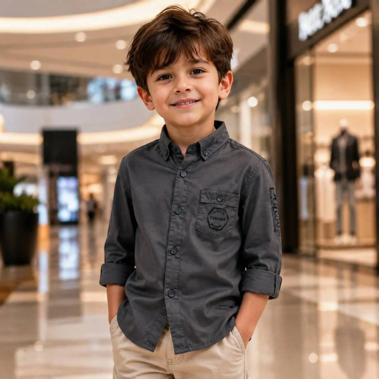 پیراهن اسپرت پسرانه و دخترانه کتان ترک رنگ کرم سایز 3 تا 12 سال