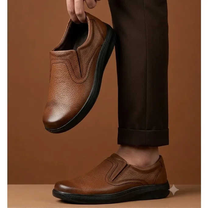 کفش چرم مردانه مدل جانسون رویه چرم طبیعی زیره پیو طبی رسمی و اداری