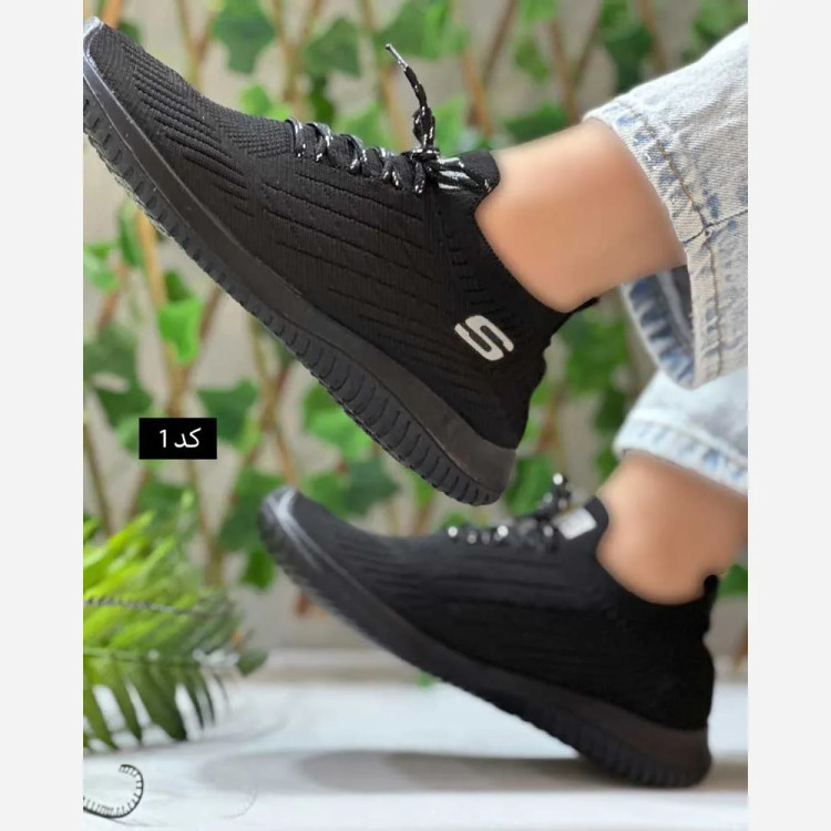 کفش اسکیچرز جورابی تمام مشکی زنانه و مردانه زیره پیو سبک و انعطاف پذیر