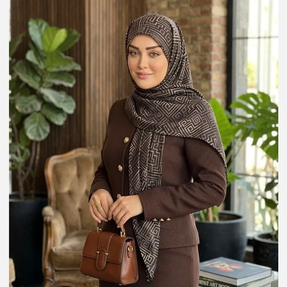 روسری طرح سیمین نخ بامبو قواره بزرگ 140x140 زنانه مشکی ریز نقش اسپرته