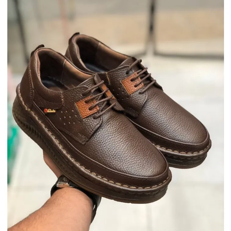 کفش چرم مردانه کلارک رویه چرم طبیعی گاوی زیره PU قهوه ای