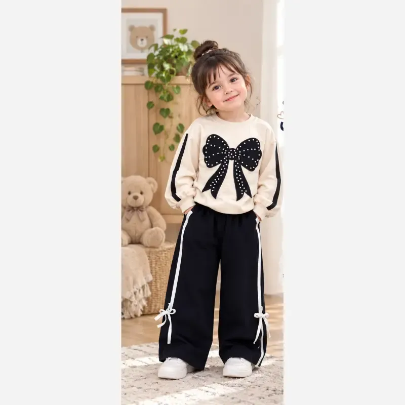ست بلوز شلوار دخترانه پاپیونی سایز 45 تا 65