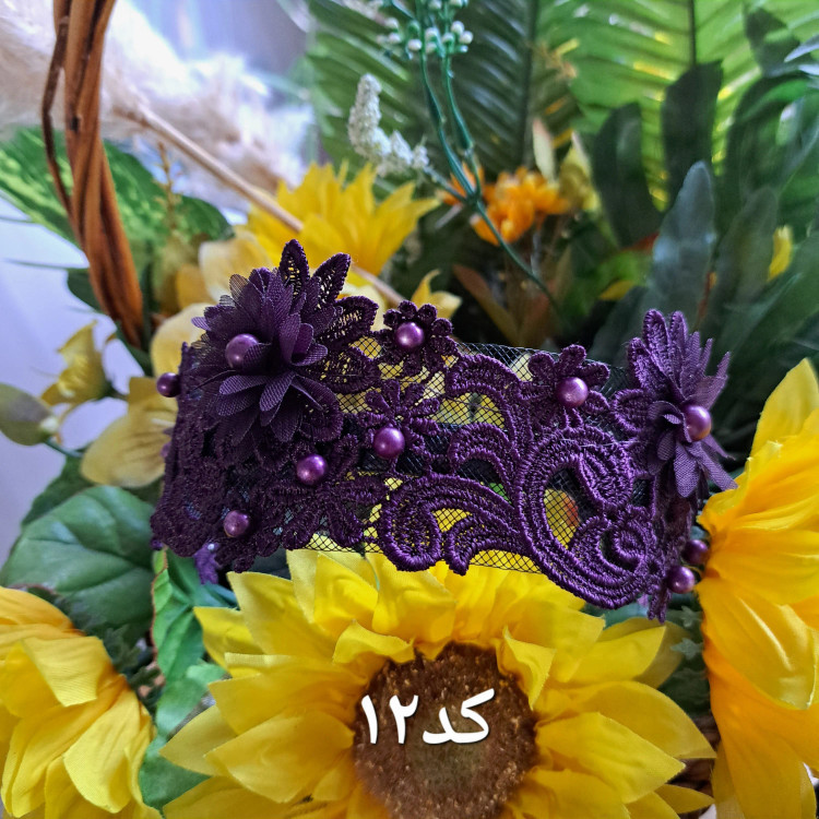 تل گیپور مجلسی گل سه بعدی زنانه رنگ سفید کرم بادمجانی زرشکی