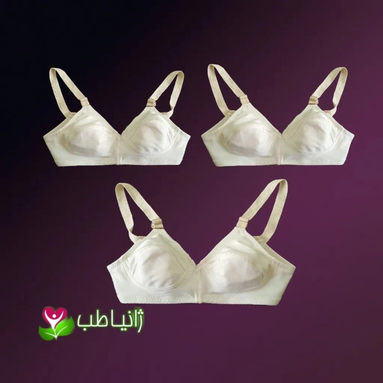3 عدد سوتین زنانه ژانیاطب نخی پنبه طبیعی کرم روشن سایز 65 تا 95